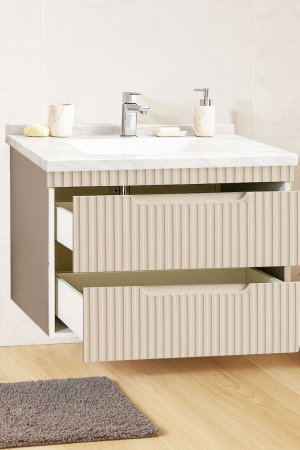 Mobilier Baie - Set Baza front MDF si Lavoar seria 833, suspendata, cu sertare, montat, 80 cm, crem