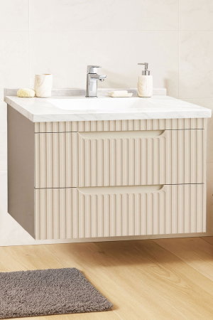 Mobilier Baie - Set Baza front MDF si Lavoar seria 833, suspendata, cu sertare, montat, 80 cm, crem