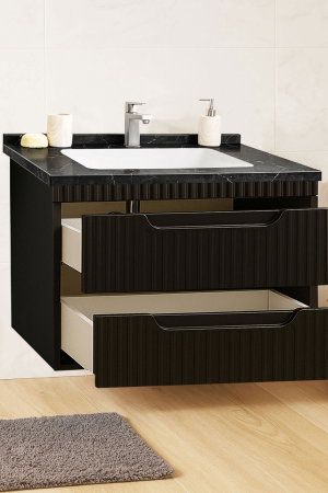 Mobilier Baie - Set Baza front MDF si Lavoar seria 833, suspendata, cu sertare, montat, 80 cm, negru