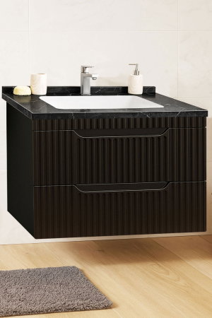 Mobilier Baie - Set Baza front MDF si Lavoar seria 833, suspendata, cu sertare, montat, 80 cm, negru