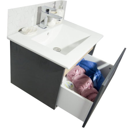 Set Baza front MDF si Lavoar seria 032, suspendata, cu sertar, montat, 60 cm, antracit + sonoma [2]