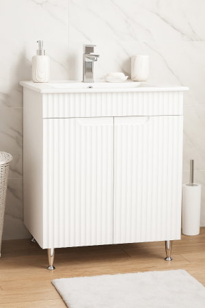 Mobilier Baie - Set Baza front MDF si Lavoar seria 033, montat, 60 cm, alb rustic