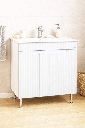 Baza cu Lavoar - Set Baza front MDF si Lavoar seria 033, montat, 80 cm, alb rustic