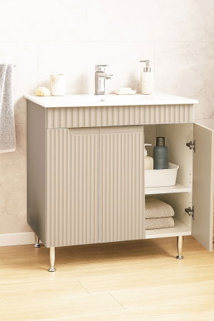 Mobilier Baie - Set Baza front MDF si Lavoar seria 033, montat, 80 cm, crem