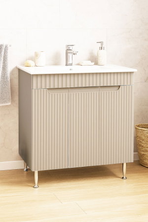 Mobilier Baie - Set Baza front MDF si Lavoar seria 033, montat, 80 cm, crem