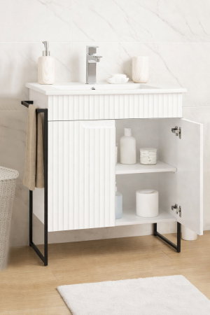 Baza cu Lavoar - Set Baza front MDF si Lavoar seria 033, cadru metalic, montata, 60 cm, alb rustic