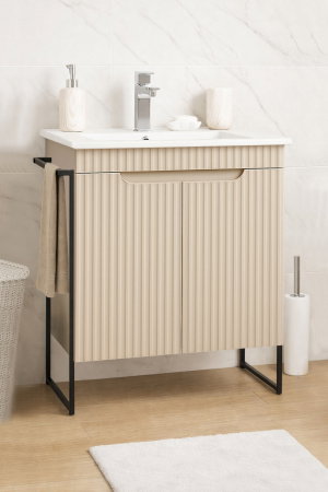 Baza cu Lavoar - Set Baza front MDF si Lavoar seria 033, cadru metalic, montata, 60 cm, crem