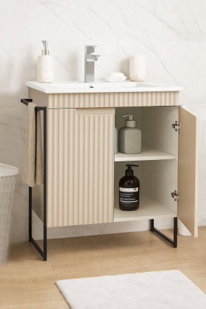 Baza cu Lavoar - Set Baza front MDF si Lavoar seria 033, cadru metalic, montata, 60 cm, crem