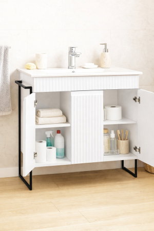 Baza cu Lavoar - Set Baza front MDF si Lavoar seria 033, cadru metalic, montata, 80 cm, alb rustic