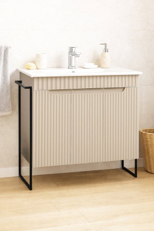 Baza cu Lavoar - Set Baza front MDF si Lavoar seria 033, cadru metalic, montata, 80 cm, crem