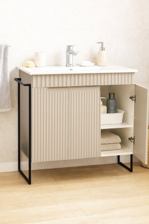 Baza cu Lavoar - Set Baza front MDF si Lavoar seria 033, cadru metalic, montata, 80 cm, crem