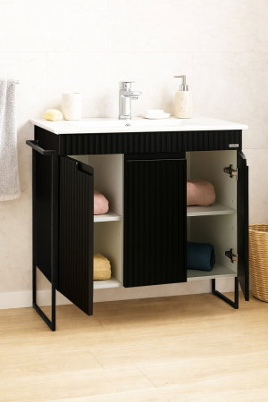 Baza cu Lavoar - Set Baza front MDF si Lavoar seria 033, cadru metalic, montata, 80 cm, negru