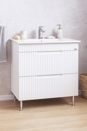 Set Baza front MDF si Lavoar seria 033, cu sertare, montat, 80 cm, alb rustic [0]