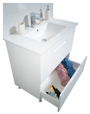 Set Baza front MDF si Lavoar seria 033, cu sertare, montat, 80 cm, alb rustic [3]