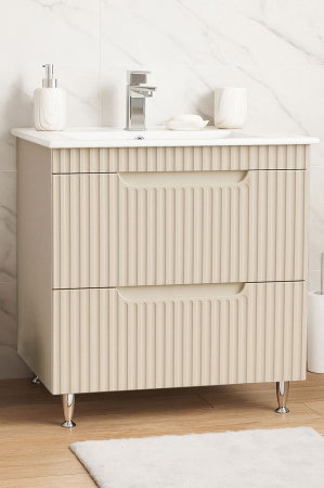 Mobilier Baie - Set Baza front MDF si Lavoar seria 033, cu sertare, montat, 80 cm, crem