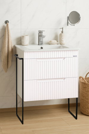 Baza cu Lavoar - Set Baza front MDF si Lavoar seria 033, cadru metalic, sertare, montata, 60 cm, alb rustic