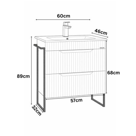 Baza cu Lavoar - Set Baza front MDF si Lavoar seria 033, cadru metalic, cu sertare, montata, 60 cm, antracit