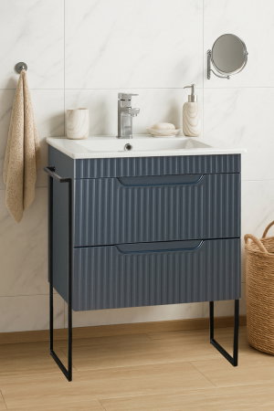 Baza cu Lavoar - Set Baza front MDF si Lavoar seria 033, cadru metalic, sertare, montata, 60 cm, antracit