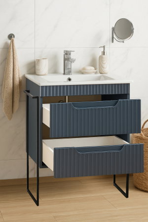 Baza cu Lavoar - Set Baza front MDF si Lavoar seria 033, cadru metalic, sertare, montata, 60 cm, antracit