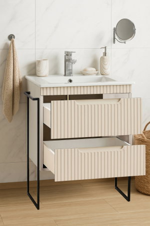 Baza cu Lavoar - Set Baza front MDF si Lavoar seria 033, cadru metalic, sertare, montata, 60 cm, crem