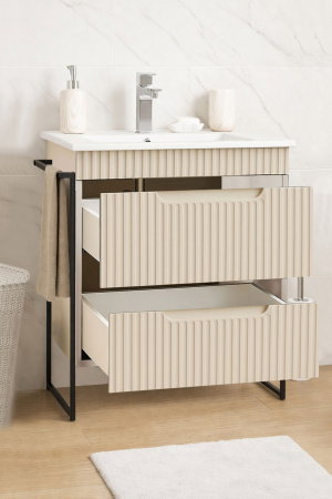 Baza cu Lavoar - Set Baza front MDF si Lavoar seria 033, cadru metalic, cu sertare, montata, 60 cm, crem