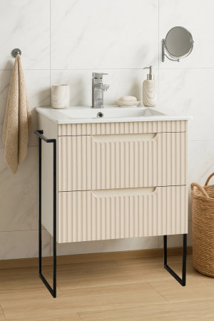 Baza cu Lavoar - Set Baza front MDF si Lavoar seria 033, cadru metalic, sertare, montata, 60 cm, crem