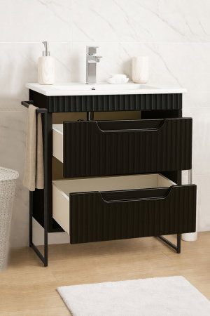 Baza cu Lavoar - Set Baza front MDF si Lavoar seria 033, cadru metalic, cu sertare, montata, 60 cm, negru