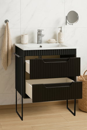 Baza cu Lavoar - Set Baza front MDF si Lavoar seria 033, cadru metalic, sertare, montata, 60 cm, negru