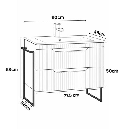 Mobilier Baie - Set Baza front MDF si Lavoar seria 033, cu sertare, cadru metalic, montat, 80 cm, antracit