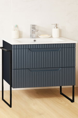 Mobilier Baie - Set Baza front MDF si Lavoar seria 033, cu sertare, cadru metalic, montat, 80 cm, antracit