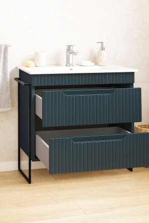 Baza cu Lavoar - Set Baza front MDF si Lavoar seria 033, cadru metalic, sertare, montata, 80 cm, antracit