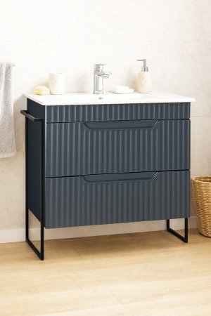 Baza cu Lavoar - Set Baza front MDF si Lavoar seria 033, cadru metalic, sertare, montata, 80 cm, antracit