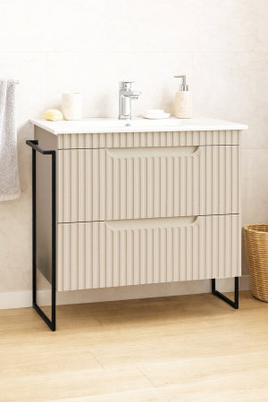 Baza cu Lavoar - Set Baza front MDF si Lavoar seria 033, cadru metalic, cu sertare, montata, 80 cm, crem