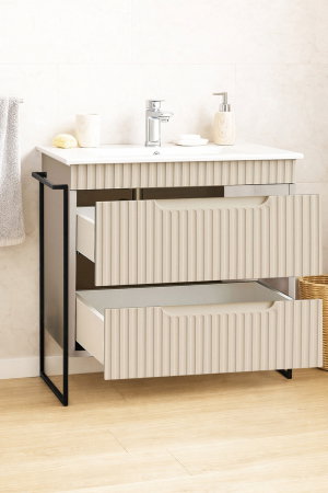 Baza cu Lavoar - Set Baza front MDF si Lavoar seria 033, cadru metalic, cu sertare, montata, 80 cm, crem