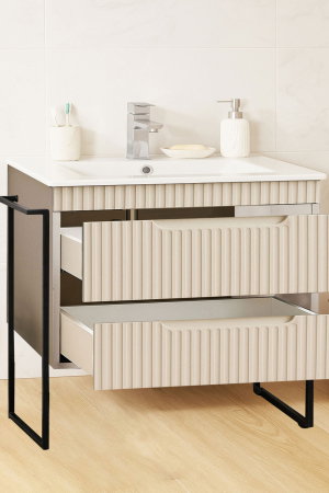 Baza cu Lavoar - Set Baza front MDF si Lavoar seria 033, cadru metalic, sertare, montata, 80 cm, crem