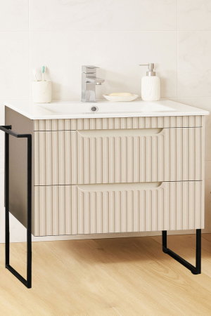Baza cu Lavoar - Set Baza front MDF si Lavoar seria 033, cadru metalic, sertare, montata, 80 cm, crem