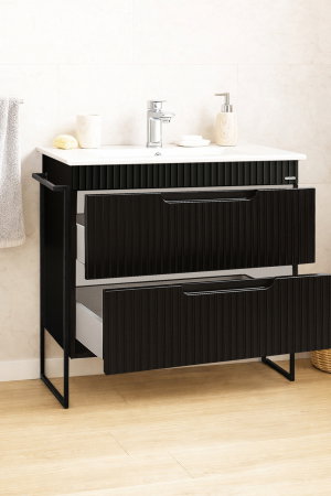 Baza cu Lavoar - Set Baza front MDF si Lavoar seria 033, cadru metalic, cu sertare, montata, 80 cm, negru
