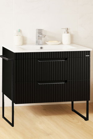 Baza cu Lavoar - Set Baza front MDF si Lavoar seria 033, cadru metalic, sertare, montata, 80 cm, negru