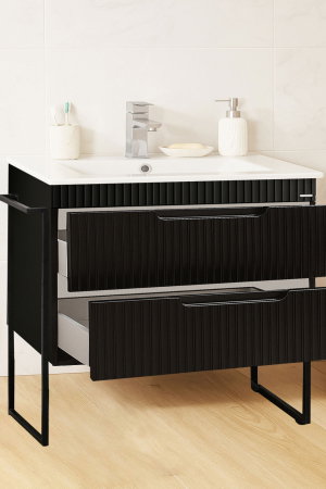 Baza cu Lavoar - Set Baza front MDF si Lavoar seria 033, cadru metalic, sertare, montata, 80 cm, negru