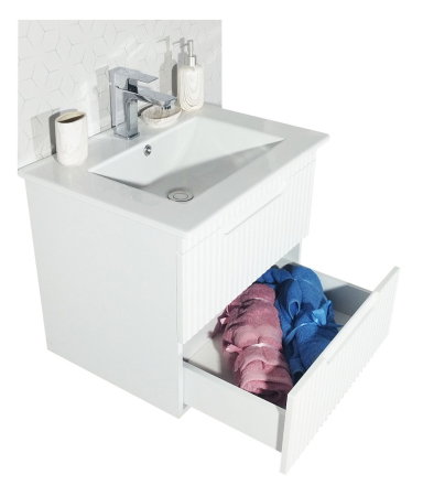 Baza cu Lavoar - Set Baza front MDF si Lavoar seria 033, suspendata, cu sertare, montat, 60 cm, alb rustic