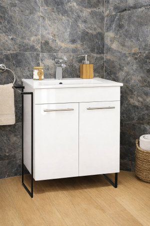 Baza cu Lavoar - Set Baza front MDF si Lavoar seria 054, cadru metalic, montata, 60 cm, alb