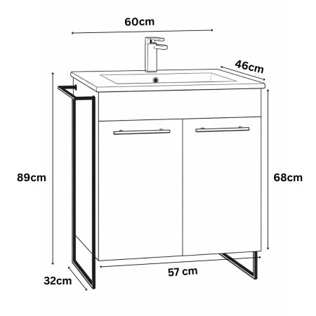 Baza cu Lavoar - Set Baza front MDF si Lavoar seria 054, cadru metalic, montata, 60 cm, taupe