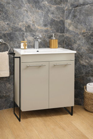 Baza cu Lavoar - Set Baza front MDF si Lavoar seria 054, cadru metalic, montata, 60 cm, taupe