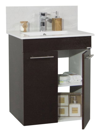 Baza cu Lavoar - Set Baza front MDF si Lavoar seria 054, cadru metalic, montata, 60 cm, wenge
