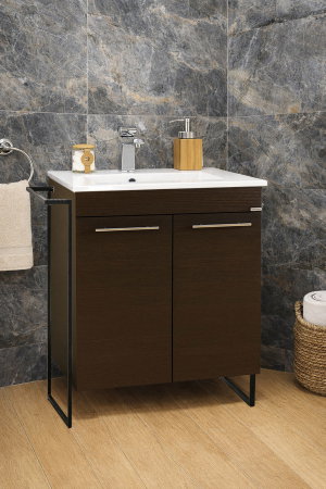 Baza cu Lavoar - Set Baza front MDF si Lavoar seria 054, cadru metalic, montata, 60 cm, wenge