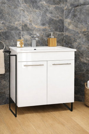 Baza cu Lavoar - Set Baza front MDF si Lavoar seria 054, cadru metalic, montata, 70 cm, alb