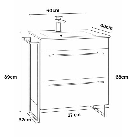 Set Baza front MDF si Lavoar seria 054, cadru metalic, sertare, montata, 60 cm, alb [4]