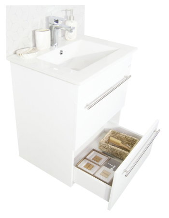 Baza cu Lavoar - Set Baza front MDF si Lavoar seria 054, cadru metalic, sertare, montata, 60 cm, alb