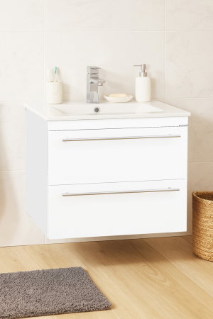 Mobilier Baie - Set Baza front MDF si Lavoar seria 054, suspendata, cu sertare, montat, 60 cm, alb