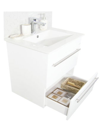 Mobilier Baie - Set Baza front MDF si Lavoar seria 054, suspendata, cu sertare, montat, 60 cm, alb